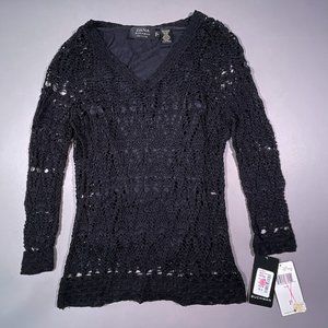 Dana Buchman Hand Crocheted Black Top‎ Size Petite